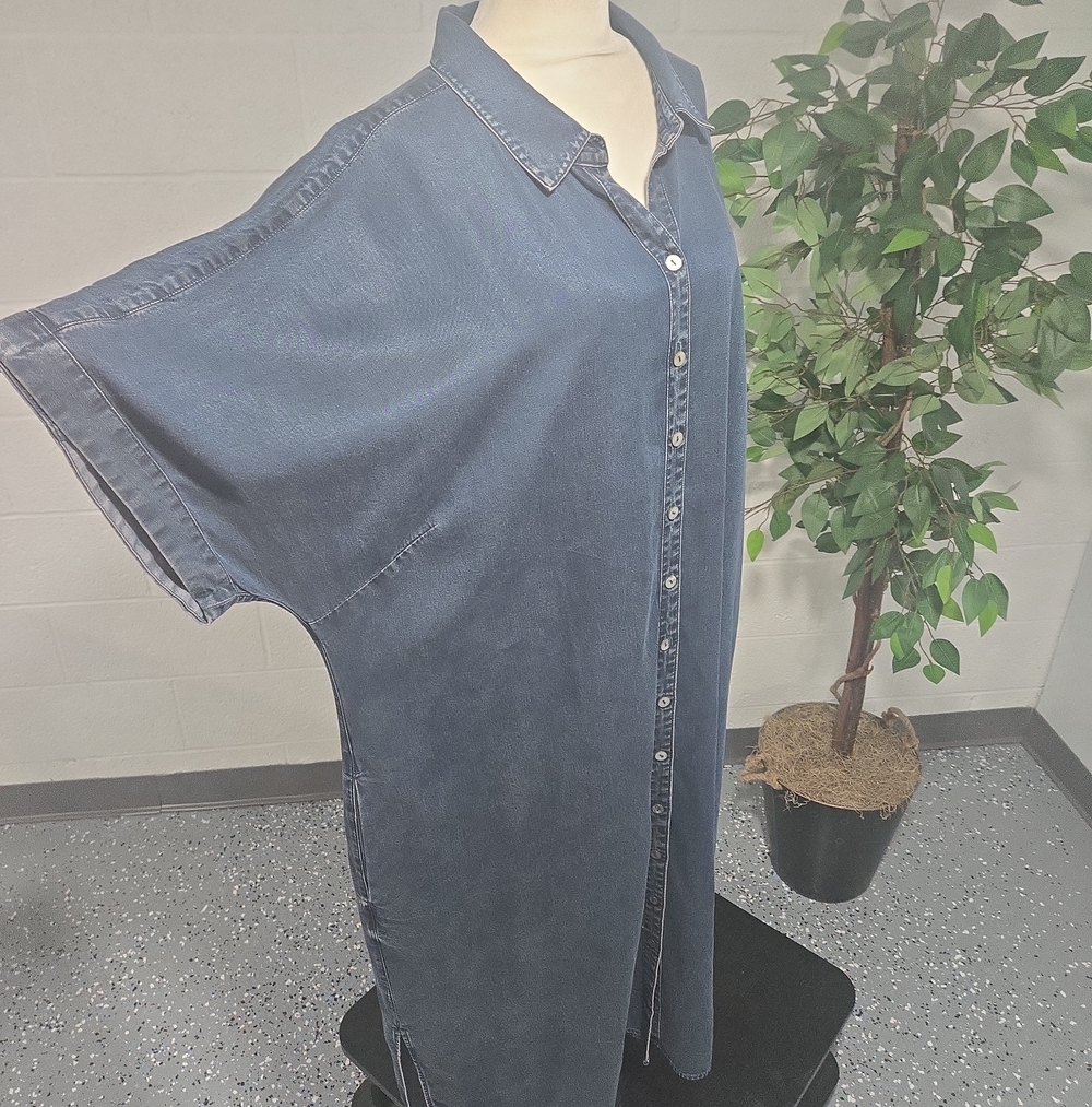 NWT Soft Surroundings Je Veux Short Sleeve Denim Relaxed Shirt Dress Maxi 3X - Picture 4 of 10